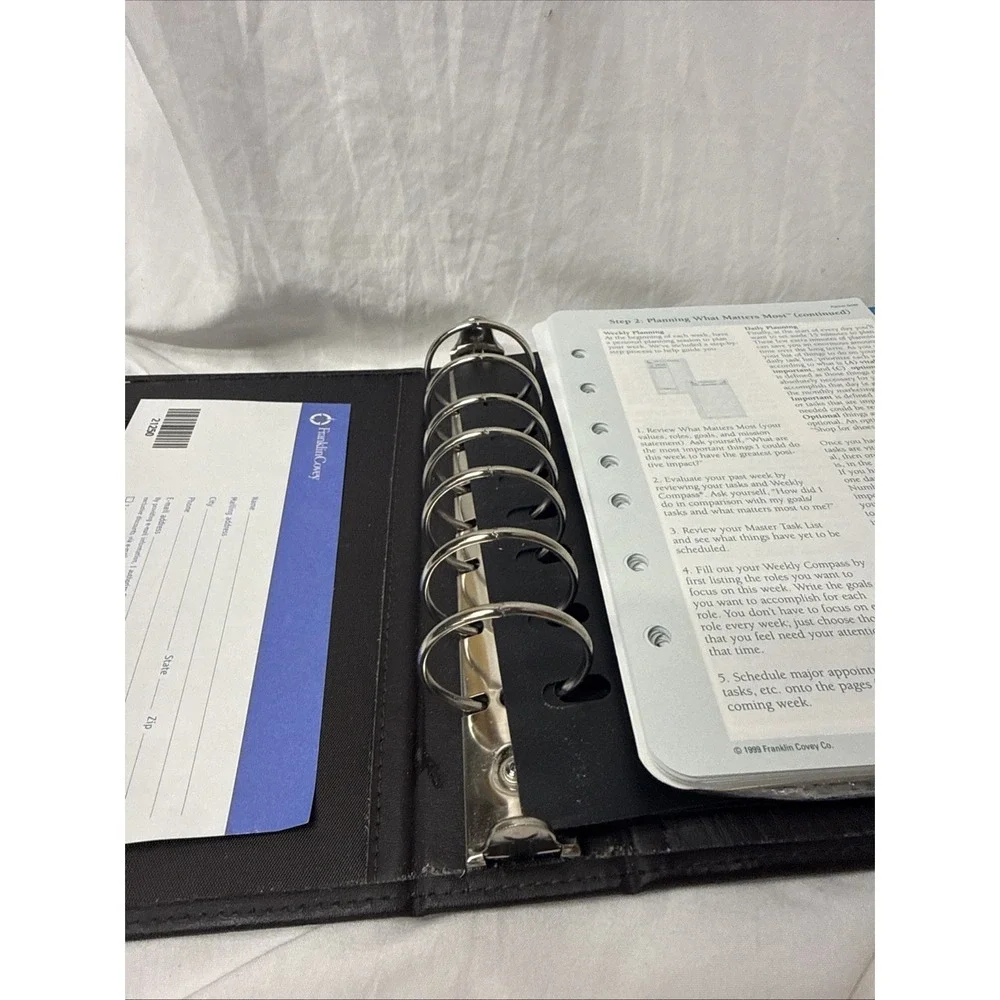 Franklin Covey BLACK  7 large Ring Binder Planner Faux Leather Inserts Guide Tab